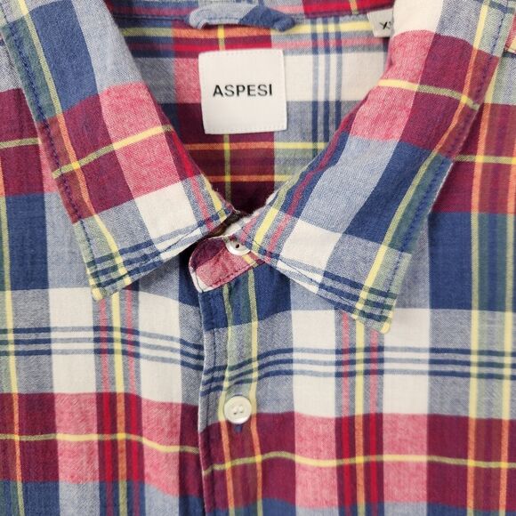 Aspesi Mens Long Sleeve Plaid Pattern Cotton Button Down Shirt XL - Picture 3 of 6